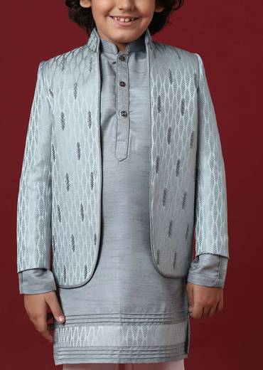 Elegant Grey Silk Sherwani Set for Boys