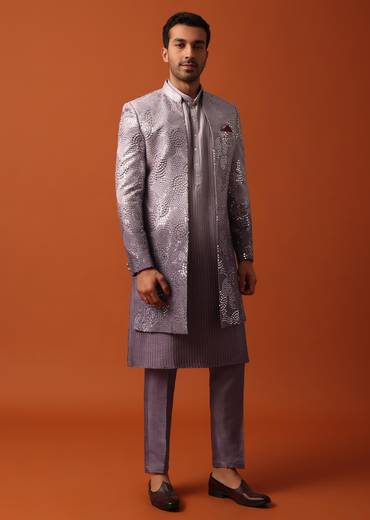 Purple Silk Intricate Sequin Embroidered Sherwani Set