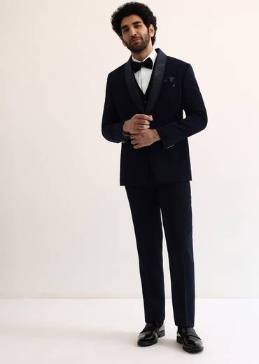 Navy Blue Intricate Embroidered Tuxedo