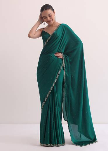 bottle green satin saree in cutdana embroidery with unstitch-sg214329 11