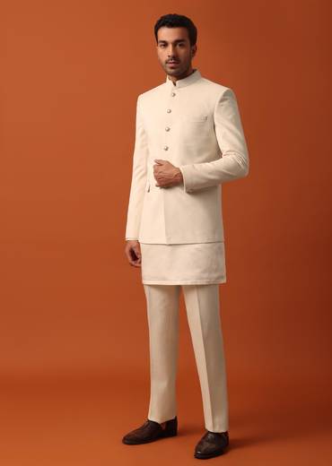 Classic White Mens Jodhpuri Set For Wedding Elegance