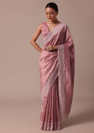 Pink Tussar Saree With Unstitched Blouse