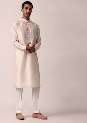 elegant peach silk kurta set with exquisite cut work-sg217536 3