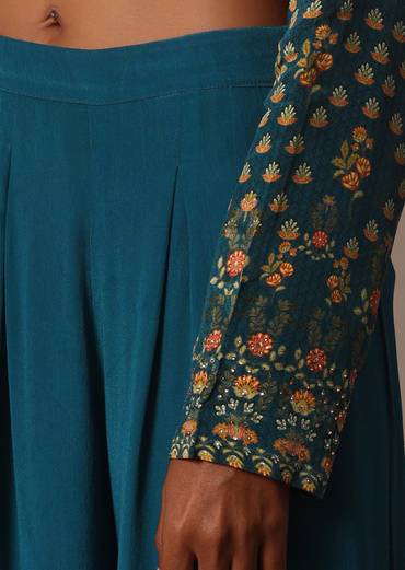 Blue Printed With Stone Detail Kurta Palazzo Set