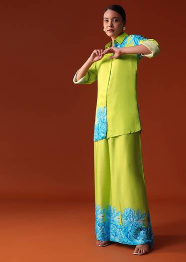 green floral printed crepe co ord set-sg222202 6