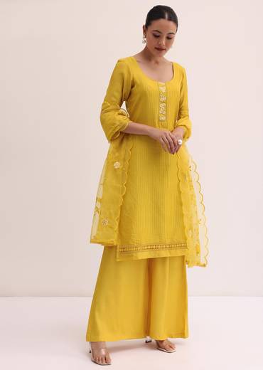 yellow embroidered kurta palazzo set-sg225853 2