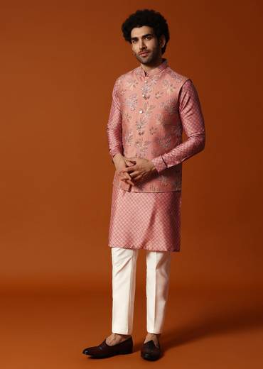 Onion Pink Kurta Jacket Set For Men