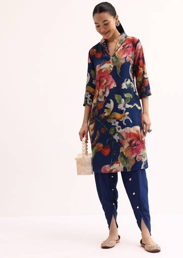 blue floral printed cotton kurta dhoti-sg233643 7 fbb1ce3b-0002-4750-8b9d-c28ca55f8a98