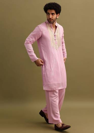 Pink Gold Sequin Work Kurta Pant Set