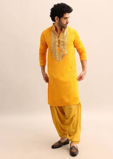 Yellow Gold Coin Work Kurta And Patiala Salwar Set