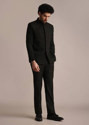 Black Embroidered Rayon Jodhpuri Suit