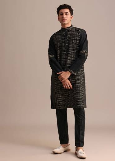 black hand block printed foil work kurta set-sg237014 8