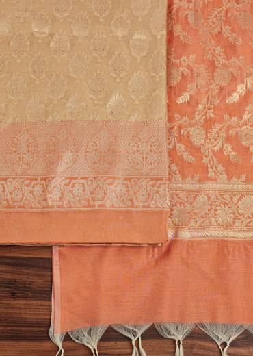 beige-and-peach-banarasi-silk-unstitched-suit-set-with-woven-detailing-sg237252-1