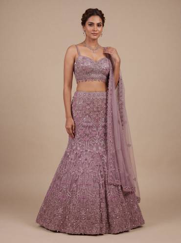 Wine Contemporary Bridal Lehenga With Embellished Mermaid Silhouette