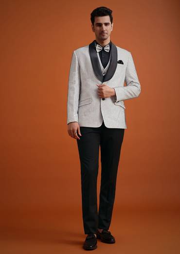White Terry Rayon Textured Tuxedo Set