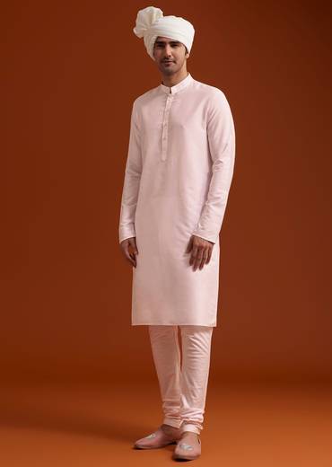 Pink Zari Pearl and Resham Embroidered Sherwani Set