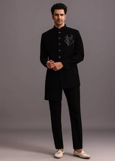 Black Zardosi Embroidered Indowestern Trouser Suit
