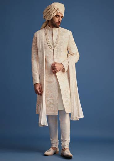Pink Hand Embroidered Sherwani Suit