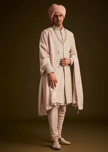 Dusty Pink Embroidered Sherwani Set