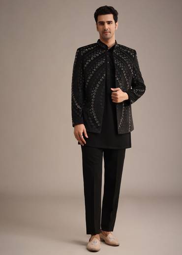 Black Velvet Hand Embroidered Jodhpuri Set