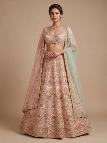 Peach Pheras Bridal Lehenga With Delicate Embroidery