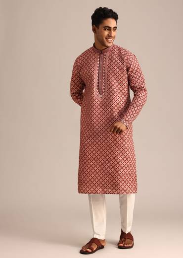 Red Georgette Kurta Set With Printed Detail