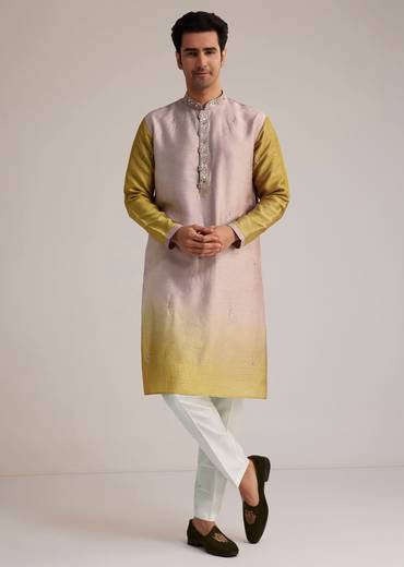 Multi Ombre Silk Kurta Set With Mirror Work