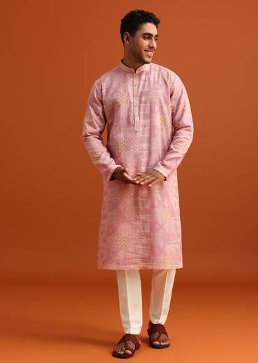 Pink Kurta And Pant Set In Silk With Printed Work
