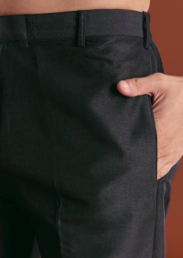 Black Cotton Silk Sherwani Suit With Floral Embroidery