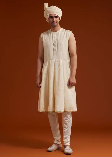 Faun Sherwani Set With Zardosi And Butti Work