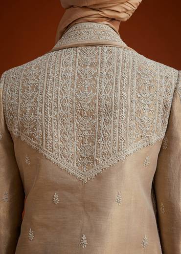 Faun Sherwani Set With Dori And Thread Embroidery