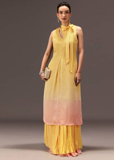Yellow Ombre Halter Neck Kurta And Palazzo Set