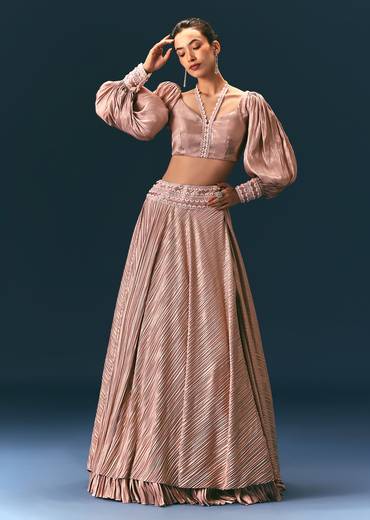 Beige Blouse With Double Layered Skirt