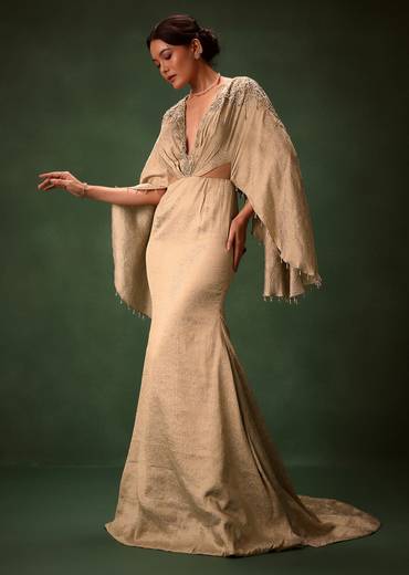 Golden Chiffon Silk Jacquard Kaftan