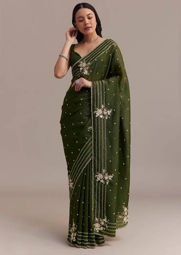 mehendi green crushed tissue saree with embroidered border-sg284511 7