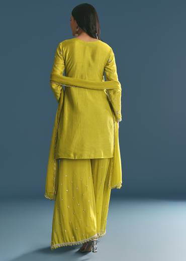 Green Kurta Palazzo Set With Sequins Embroidery