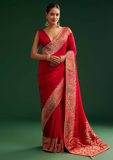 Crimson Dola Silk Saree With Intricate Zari Work