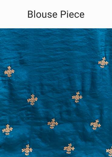 Peacock Blue Satin Saree With Gotapatti Zardosi Stones And Cutdana Embroidery