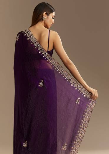 Purple Satin Saree With Gotapatti Work And Scallop Border