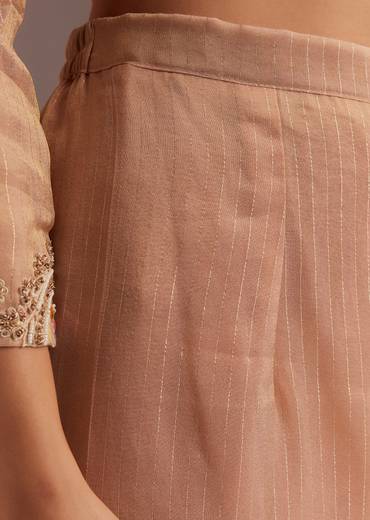 Peach Thread Moti Kurta Palazzo Dupatta Set