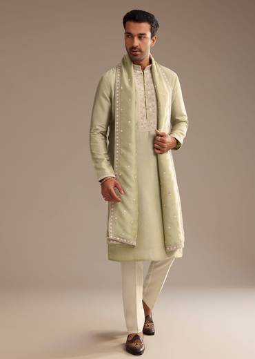 Basil Green Kurta Set with Embroidered Dupatta