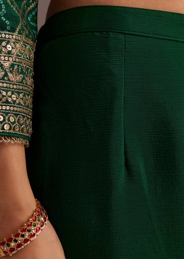Dark Green Bandhani Zardosi Kurta Sharara Dupatta Set
