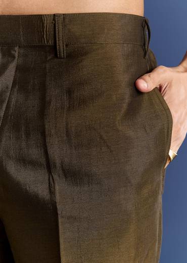 Mehndi Green Cotton Silk Kurta Jacket Set With Mirror Work