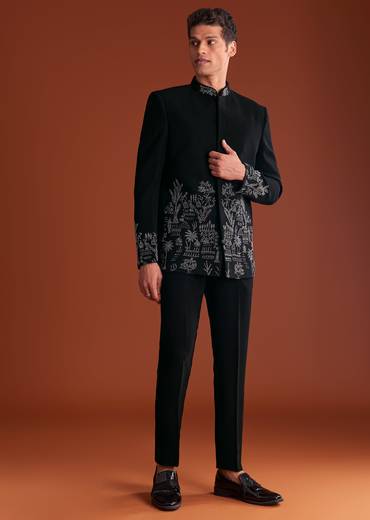 Black Jodhpuri Suit In Lachkaa With Hand Embroidery