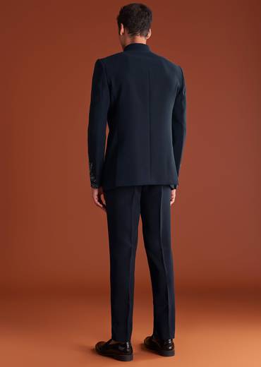 Navy Blue Jodhpuri Suit In Lachkaa Fabric With Hand Embroidery