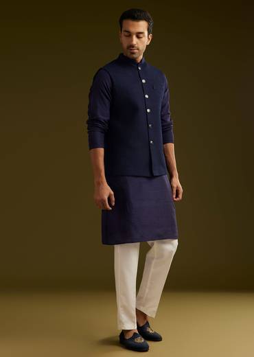 Blue Rayon Kurta Jacket Set