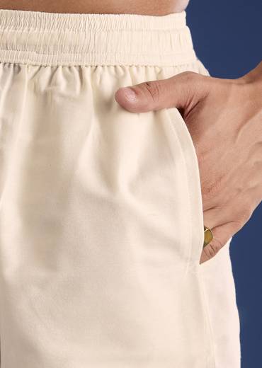 Beige Printed Benaras Jacquard Kurta Set