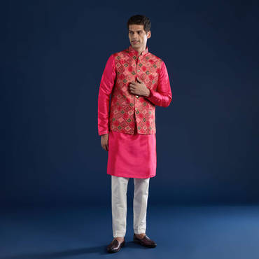 Pink Silk Jacket and Kurta Set with Sequin Work