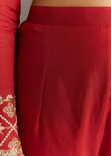 Orange Chinon Zardosi Moti Work Anarkali Dupatta Set