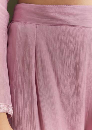 Light Onion Pink Chinon Kurta Sharara With Embellished Dupatta